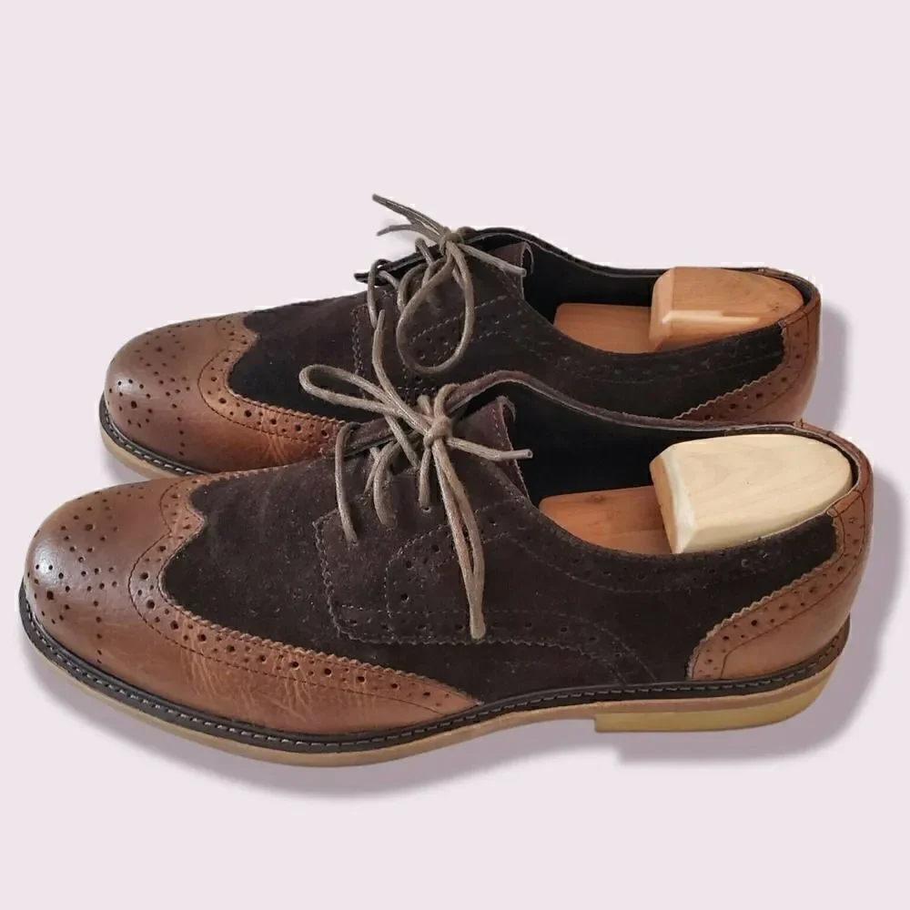 Lands End Astor Wingtip Men's 10.5 Homme Spice Brown Dress Shoes | BUCKS | EUC